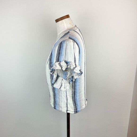 Drew Beverly Linen Button Down Ruffle Top - Picture 4 of 6